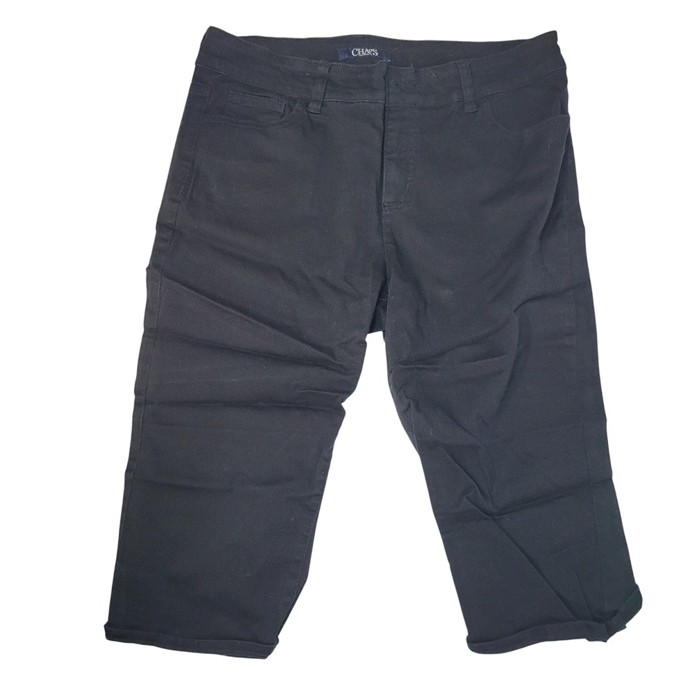 Chaps Womens Sz 10 Black Denim Capris Stretch Cropped Pants Mid Rise Knee Length
